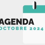 les mots "agenda - octobre 2024" sur un fond beige et le dessin d'un calendrier.